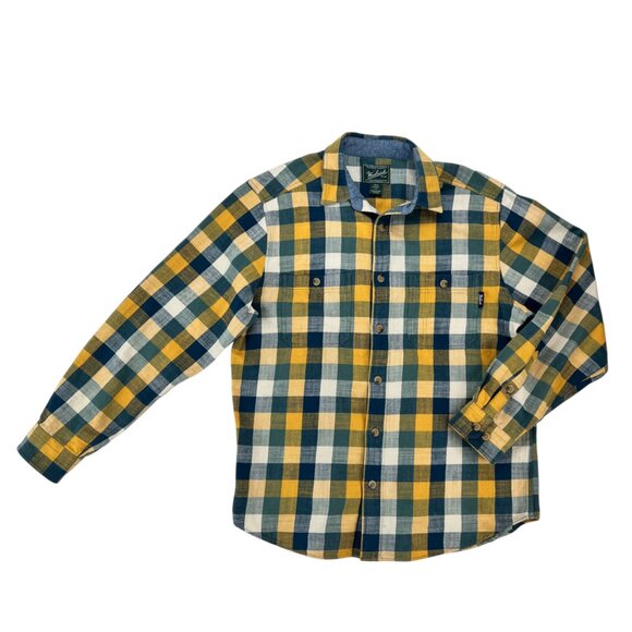 Woolrich Men's Yellow/Blue Long Sleeve Flannel Plaid Button Down Size L - Picture 1 of 11